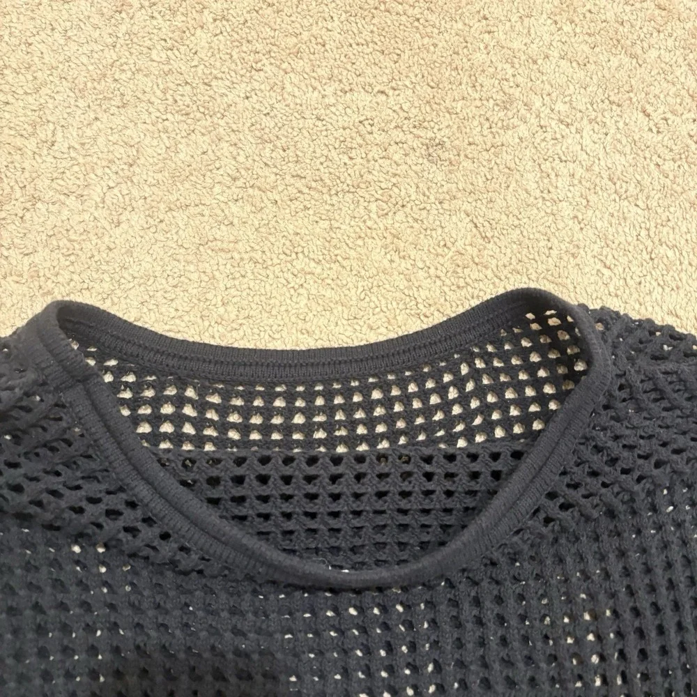 ALO Yoga Chase The Sun Crochet Shirt XS/S  Black Mesh Coverup Beach Swim